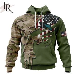 Custom Name And Number NHL San Jose Sharks Special Camo Skull Design Hoodie