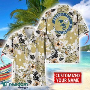 Georgia Tech Yellow Jackets Aloha 3D Hawaiian Shirt Flower Sport Team Beach Shirt Custom Name