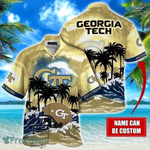 Georgia Tech Yellow Jackets NCAA Hawaiian Shirt Coconut Tree Waves Beach Hawaii Shirt Custom Name For Fans
