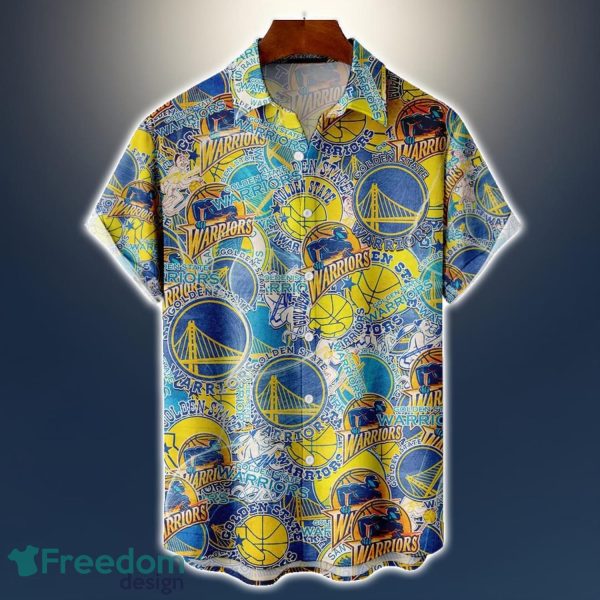 Golden State Warriors Logo All Printed 3D Hawaiian Shirt For Fans NBA Hawaiian Shirt