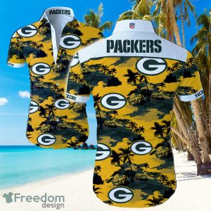 Green Bay Packers Logo NFL Yellow Background Hawaiian Summer Beach Shirt Full Print