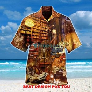 Happiness Is A Good Book And A Cat Gift Print Over 3D Hawaiian Shirt