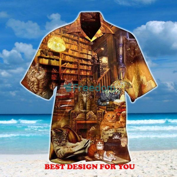 Happiness Is A Good Book And A Cat Gift Print Over 3D Hawaiian Shirt
