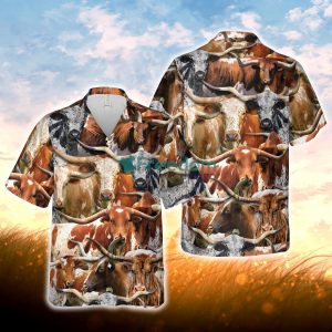 Herd Of Texas Longhorn All Over Printed 3D Hawaiian Shirt For Men Women