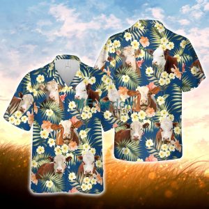 Hereford Summer Blue Floral 3D Hawaiian Shirt For Men Women