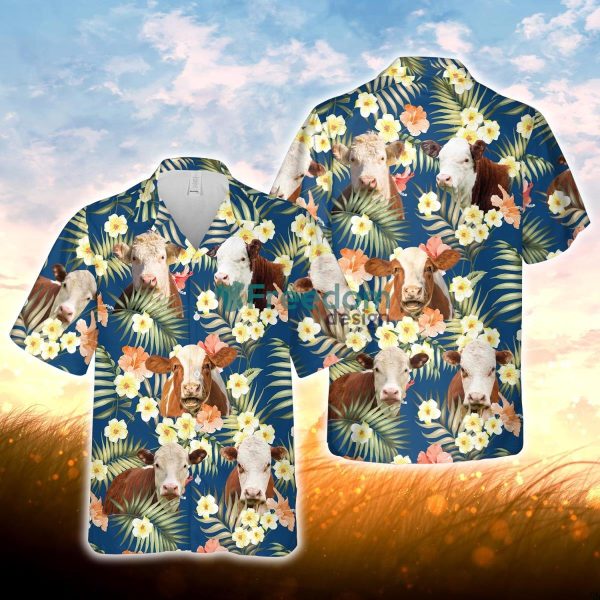 Hereford Summer Blue Floral 3D Hawaiian Shirt For Men Women