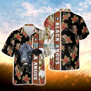 Hibiscus Flowers Black Angus Cattle Brown All Over Printed 3D Hawaiian Shirt For Men Women