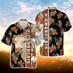 Hibiscus Flowers Charolais Cattle Brown All Over Printed 3D Hawaiian Shirt For Men Women