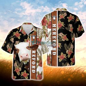 Hibiscus Flowers Hereford Cattle Brown All Over Printed 3D Hawaiian Shirt For Men Women