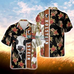 Hibiscus Flowers Holstein Cattle Brown All Over Printed 3D Hawaiian Shirt For Men Women