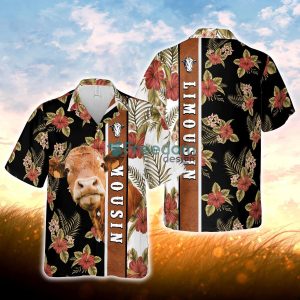 Hibiscus Flowers Limousin Cattle Brown All Over Printed 3D Hawaiian Shirt For Men Women