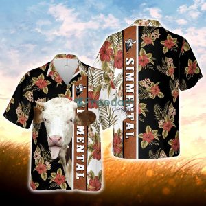 Hibiscus Flowers Simmental Cattle Brown All Over Printed 3D Hawaiian Shirt For Men Women