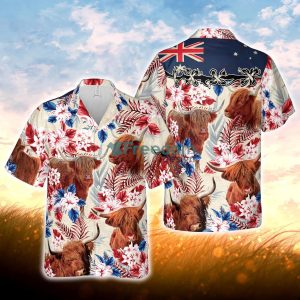 Highland Cattle Australia Flag Hawaiian Flowers Hawaiian Shirt For Men Women
