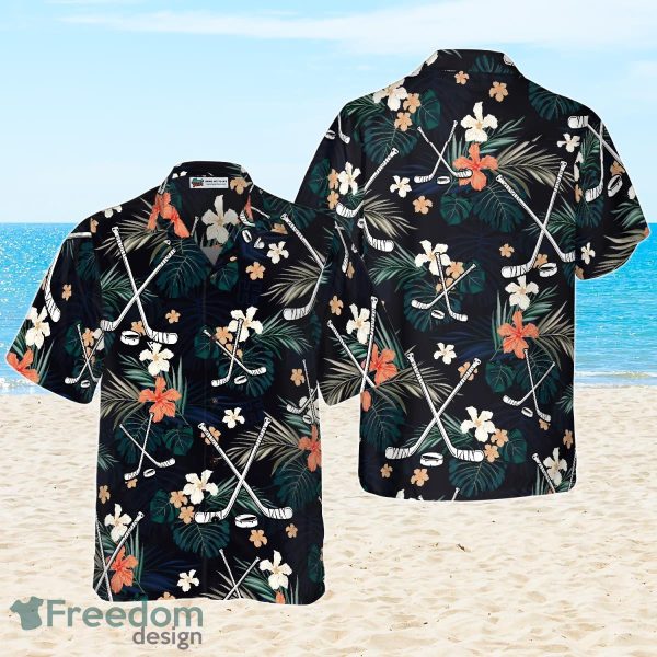 Hockey Tropical Black  Blue Hawaiian Shirt Tropical Gift For Men And Women