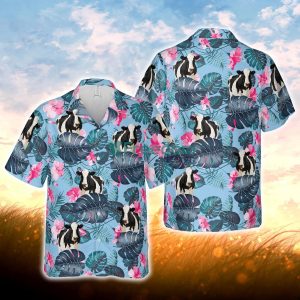 Holstein Blue Hibiscus Hawaiian Shirt For Men Women
