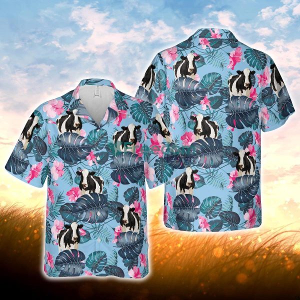 Holstein Blue Hibiscus Hawaiian Shirt For Men Women
