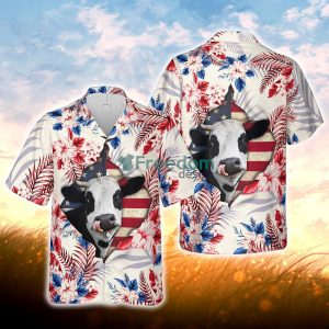 Holstein Face Hibiscus Flower All Over Printed 3D Hawaiian Shirt For Men Women