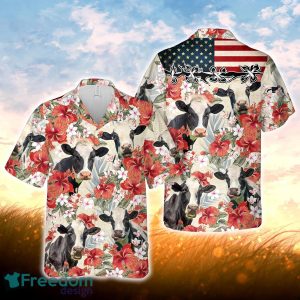 Holstein Hibicus Floral US Flag 3D Hawaiian Shirt For Men Women