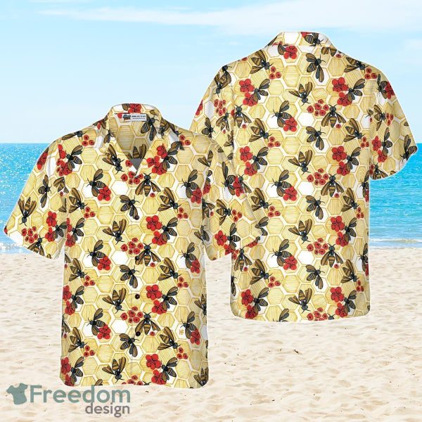 Honey Bee Hexagon Hawaiian Shirt Best Gift For Men And Women