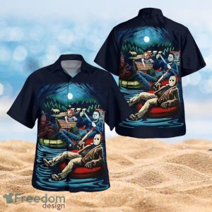 Horror Characters Halloween Night Black Shirt Full Over Print Hawaiian Shirt
