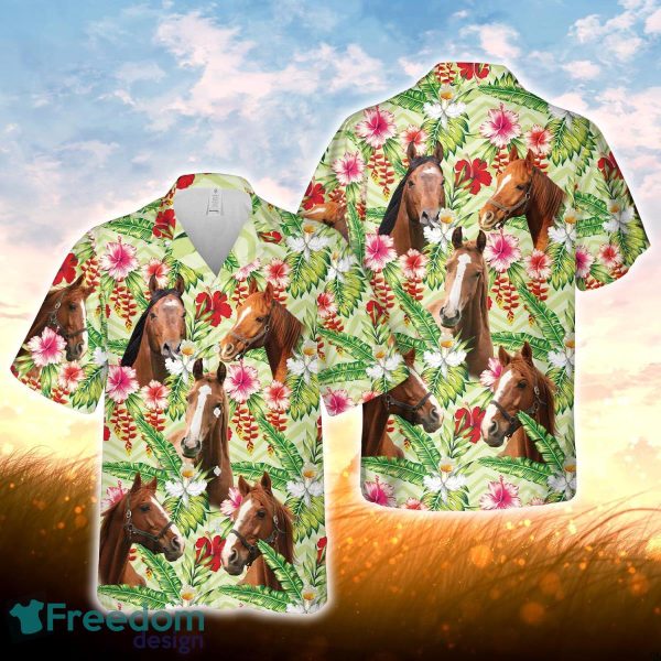 Horse Hibicus Floral 3D Hawaiian Shirt For Men Women