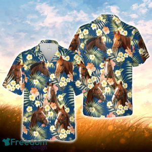 Horse Summer Blue Floral 3D Hawaiian Shirt For Men Women