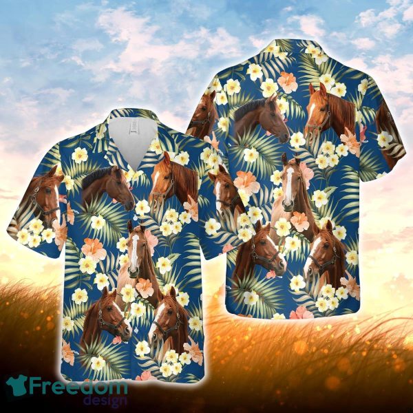 Horse Summer Blue Floral 3D Hawaiian Shirt For Men Women