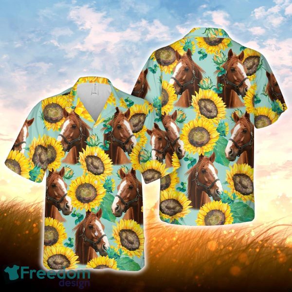 Horse Sunflowers Floral Farm 3D Hawaiian Shirt For Men Women