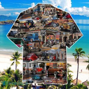 Hot Rod Collage Route Hawaiian Shirt
