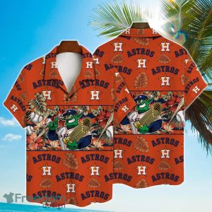 Houston Astros Mascot And Leaves Tropical Pattern Hawaiian Shirt For Fans