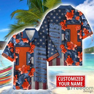 Illinois Fighting Illini Custom name USA Flag 4th July Independence Day Hawaiian Shirt