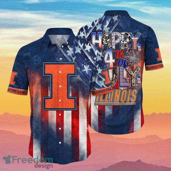 Illinois Fighting Illini NCAA3 Hawaiian Shirt 4th Of July Independence Day Best Gift For Men And Women Fans