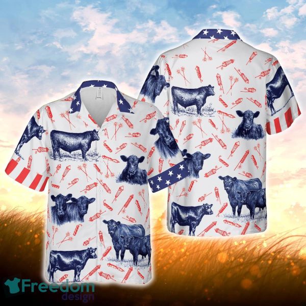 Independence Day Fire Cracker Black Angus Pattern All Printed 3D Hawaiian Shirt For Men Women