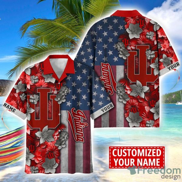 Indiana Hoosiers Custom name USA Flag 4th July Independence Day Hawaiian Shirt