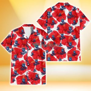 Kansas City Royals Big Red Hibiscus White Background 3D Hawaiian Shirt Gift For Fans