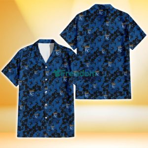 Kansas City Royals Black Dark Blue Hibiscus Black Background 3D Hawaiian Shirt Gift For Fans