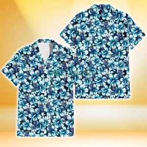 Kansas City Royals Blue Line White Hibiscus Black Background 3D Hawaiian Shirt Gift For Fans