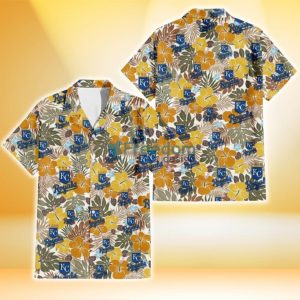 Kansas City Royals Brown Yellow Hibiscus White Background 3D Hawaiian Shirt Gift For Fans