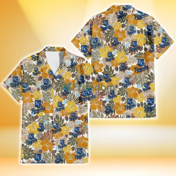 Kansas City Royals Brown Yellow Hibiscus White Background 3D Hawaiian Shirt Gift For Fans