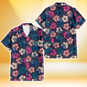 Kansas City Royals Colorful Hibiscus Black Background 3D Hawaiian Shirt Gift For Fans