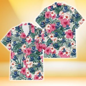 Kansas City Royals Coral Pink Hibiscus Green Leaf Beige Background 3D Hawaiian Shirt Gift For Fans