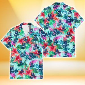 Kansas City Royals Coral Porcelain Flower Violet Orchid Light Blue Background 3D Hawaiian Shirt Gift For Fans