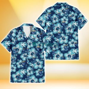 Kansas City Royals Dark Turquoise Hibiscus Navy Background 3D Hawaiian Shirt Gift For Fans