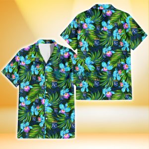 Kansas City Royals Electro Color Hibiscus Black Background 3D Hawaiian Shirt Gift For Fans