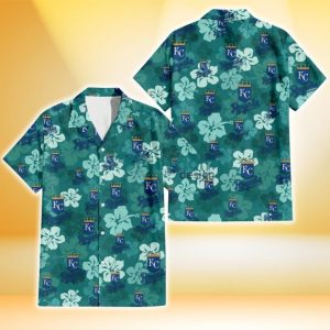 Kansas City Royals Light Sea Green Hibiscus Green Background 3D Hawaiian Shirt Gift For Fans