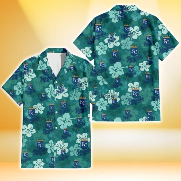 Kansas City Royals Light Sea Green Hibiscus Green Background 3D Hawaiian Shirt Gift For Fans
