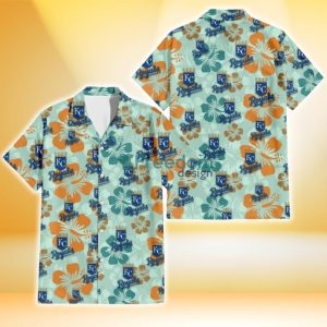 Kansas City Royals Orange Green Hibiscus Pale Green Background 3D Hawaiian Shirt Gift For Fans