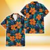 Kansas City Royals Orange Hibiscus Blue Gray Leaf Black Background 3D Hawaiian Shirt Gift For Fans