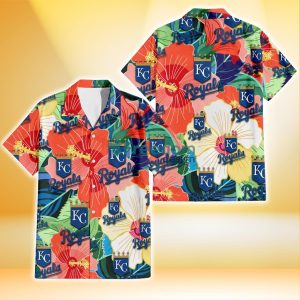 Kansas City Royals Orange White Tropical Hibiscus Green Leaf 3D Hawaiian Shirt Gift For Fans