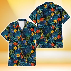 Kansas City Royals Orange Yellow Green Leaf Black Background 3D Hawaiian Shirt Gift For Fans